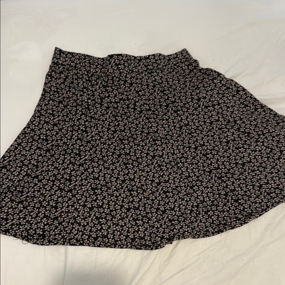 Brandy Melville Black and Pink Floral A-Line Skirt